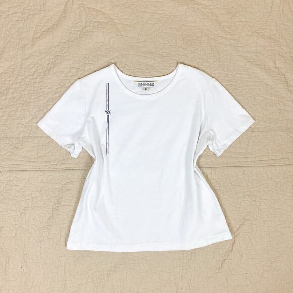 Vintage Baby Tee T Shirt Y2K Graphic Print White Stripe Boxy Glitter Womens M - Picture 1 of 7